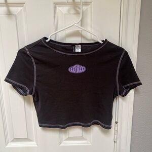 Black/Gray Crop Top with Purple Logo “The Lazy Daze”